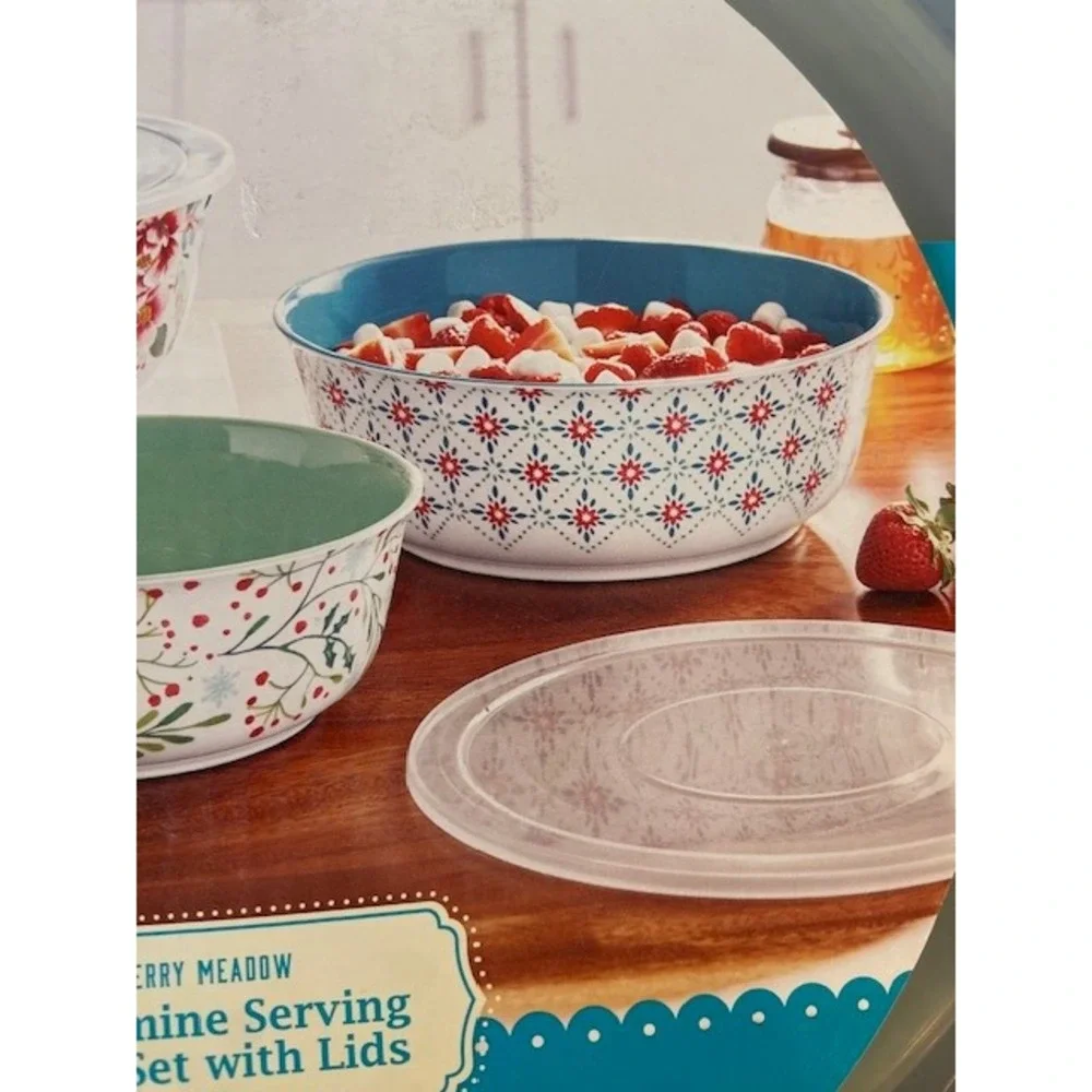 Pioneer Woman Merry Meadow Melamine Serving Bowl Set 6 Piece Christmas Floral